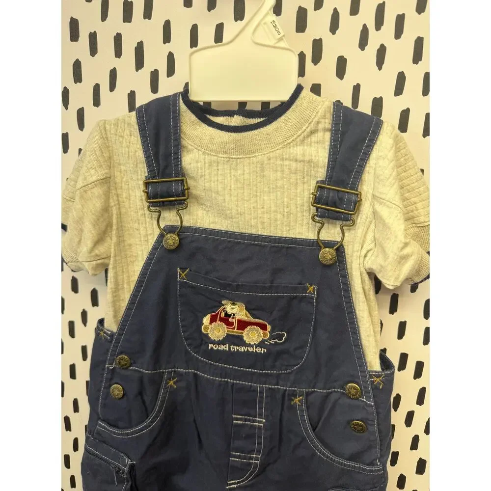 Vintage y2k navy Overalls and shirt Boys Size 18m Baby Headquarters nwot